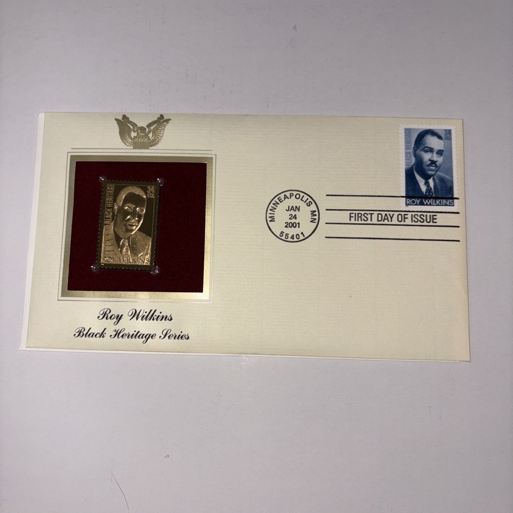 2001 22k Golden Replica Roy Wilkins Stamp Black Heritage Series FDOI